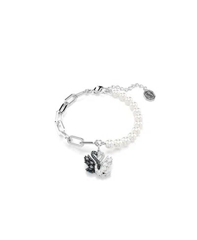 SWAROVSKI SWAN BLACK, RHODIUM PLATED, CRYSTAL CHAIN BRACELET