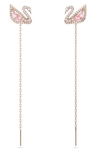 Swarovski Swan Chain Drop Earrings In Pink