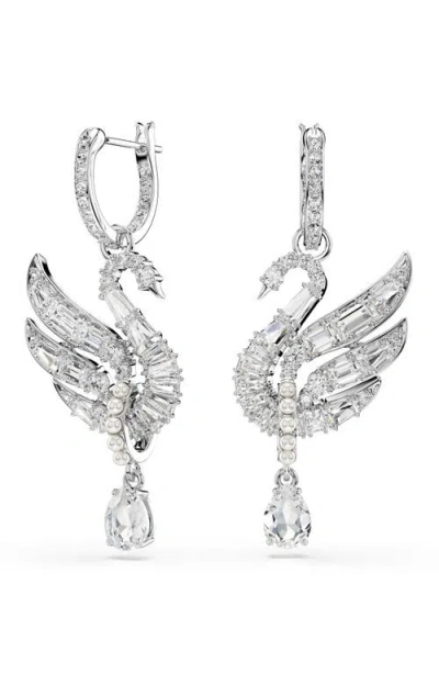 SWAROVSKI SWAROVSKI SWAN CRYSTAL & FAUX PEARL DROP EARRINGS