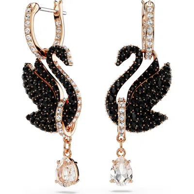 Swarovski Swan Crystal Drop Earrings In Black