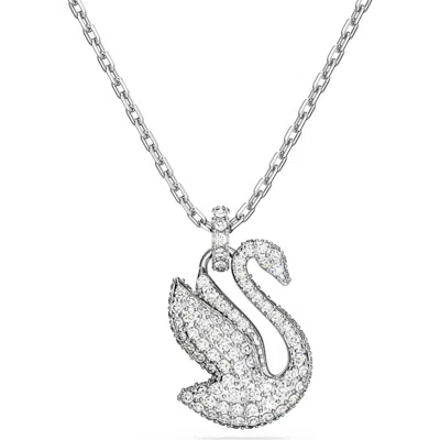 Swarovski Crystal Swan Small Iconic Swan Pendant Necklace In Silver