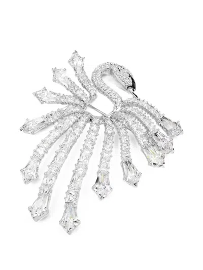 Swarovski Swan Crystal-embellished Brooch In Silver