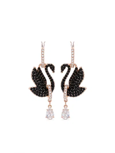 Swarovski Swan Crystal Drop Earrings In Black