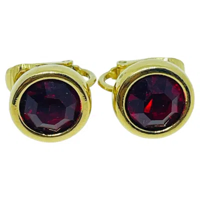 Pre-owned Swarovski Swan Gold Plated Ruby Red Crystals Designer Small Clip On Earrings