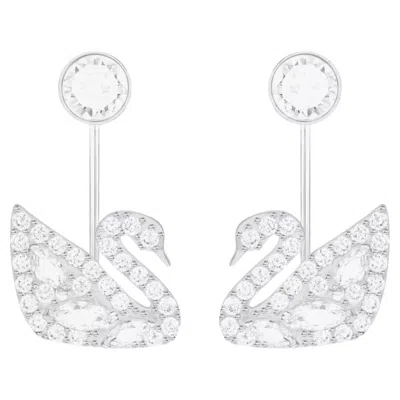 Pre-owned Swarovski Swan Lake Sparkling Crystals Drop Pierced Earrings Jackets White Bnwt