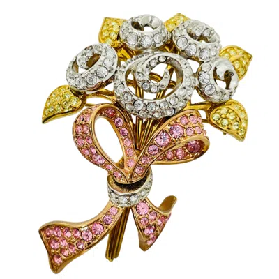 Pre-owned Swarovski Swan Logo 98 Jp Signed Vintage Compassion Flower Crystal Brooch In Multi