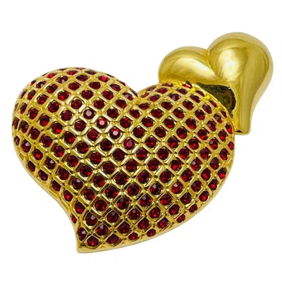 Pre-owned Swarovski Swan Logo Signed Gold Plated Crystals Heart Designer Brooch In Multi