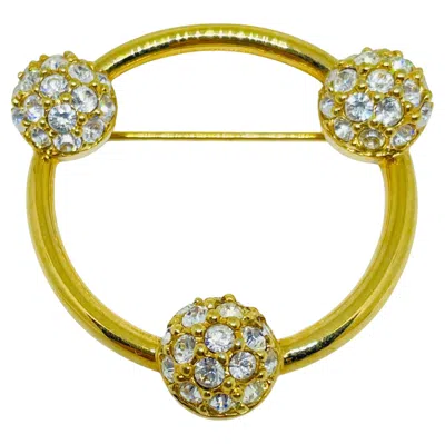 Pre-owned Swarovski Swan Logo Signed Vintage Gold Plated Crystals Designer Brooch In Multi