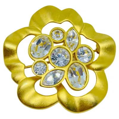 Pre-owned Swarovski Swan Logo Signed Vintage Gold Plated Crystals Designer Brooch In Multi