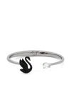 Swarovski Swan-motif Open-cuff Bracelet In Silver