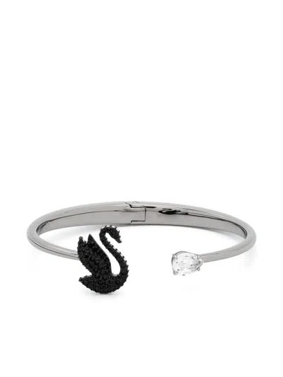 Swarovski Swan-motif Open-cuff Bracelet In Silver