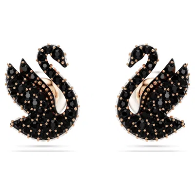 Swarovski Swan Stud Earrings In Black