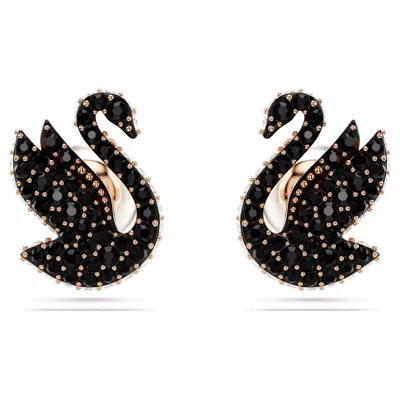 Swarovski Swan Stud Earrings In Pink/rose Gold Tone/gold Tone/black