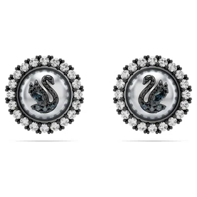 Swarovski Swan Stud Earrings In Gray