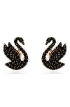 Swarovski Swan Pearl Back Stud Earrings In Black