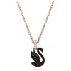 Swarovski Swan Pendant Black Rose Gold-tone Plated In Black