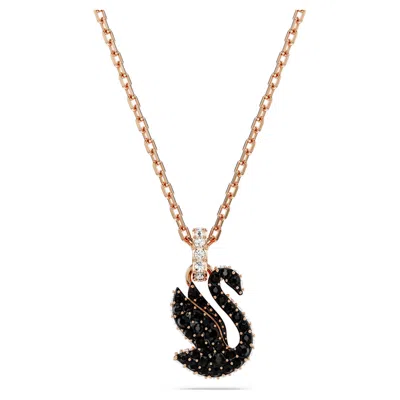 Swarovski Swan, Small, Black, Rose Gold-tone Iconic Swan Pendant Necklace