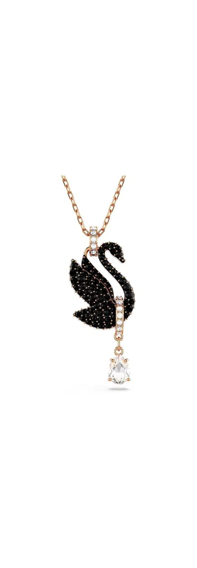 Swarovski Swan Pendant Black Rose Gold-tone Plated