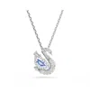 Swarovski Swan Rhodium Plated Pendant Necklace In Blue