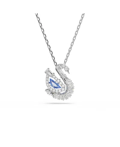 Swarovski Swan Rhodium Plated Pendant Necklace In Blue