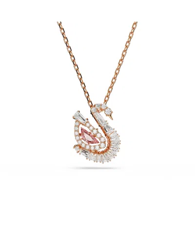 Swarovski Swan Rhodium Plated Pendant Necklace In Pink