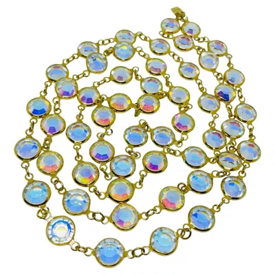 Pre-owned Swarovski Swan Signed Gold Plated Aurora Crystals Bezel Chain Designer Necklace In Multi