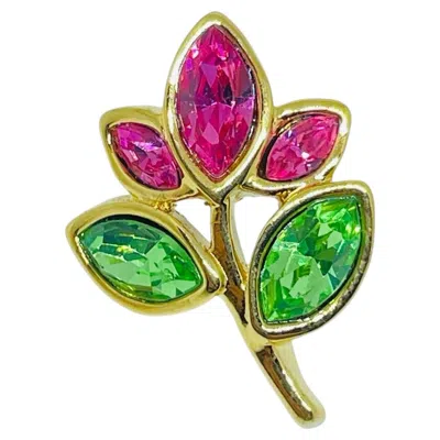 Pre-owned Swarovski Swan Signed Gold Plated Crystals Small Flower Designer Pin Brooch In Multi