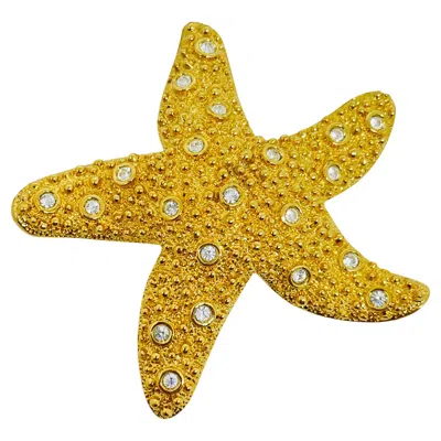 Pre-owned Swarovski Swan Signed Gold Plated Crystals Starfish Figural Designer Brooch In Multi