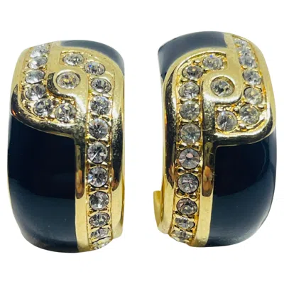 Pre-owned Swarovski Swan Signed Gold Plated Enamel Rhinestones Post Designer Earrings In Multi