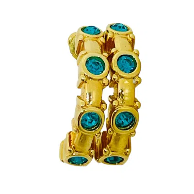 Pre-owned Swarovski Swan Signed Vintage Gold Emerald Crystals Designer Small Hoop Earrings In Green