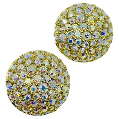 Pre-owned Swarovski Swan Signed Vintage Gold Plated Ab Crystals Designer Clip On Earrings In Multi