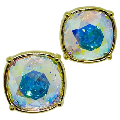 Pre-owned Swarovski Swan Signed Vintage Gold Plated Ab Crystals Designer Clip On Earrings In Multi