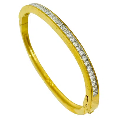 Pre-owned Swarovski Swan Signed Vintage Gold Plated Crystal Designer Bangle Bracelet In Multi