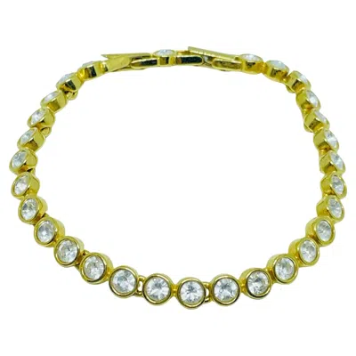 Pre-owned Swarovski Swan Signed Vintage Gold Plated Crystal Designer Bracelet In Multi