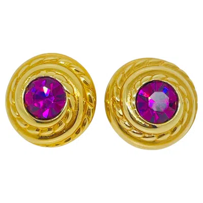 Pre-owned Swarovski Swan Signed Vintage Gold Plated Crystal Designer Post Earrings In Multi
