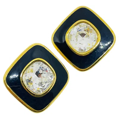 Pre-owned Swarovski Swan Signed Vintage Gold Plated Enamel Crystal Designer Clip Earrings In Multi