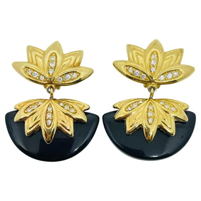 Pre-owned Swarovski Swan Signed Vintage Gold Plated Glass Dangle Designer Clip On Earrings In Multi