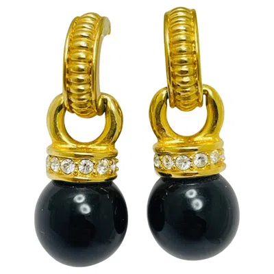 Pre-owned Swarovski Swan Signed Vintage Gold Plated Glass Designer Earrings In Multi