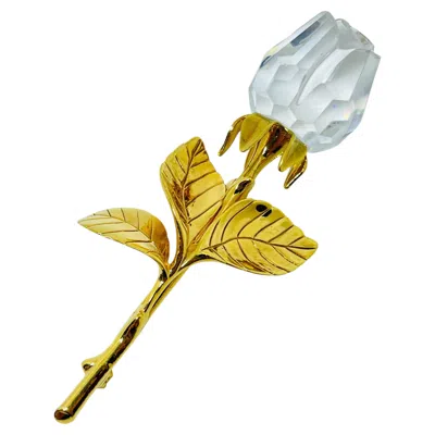 Pre-owned Swarovski Swan Signed Vintage Gold Plated Rose Crystal Flower Designer Brooch In Red
