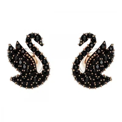 Swarovski Swan Stud Earrings In Black