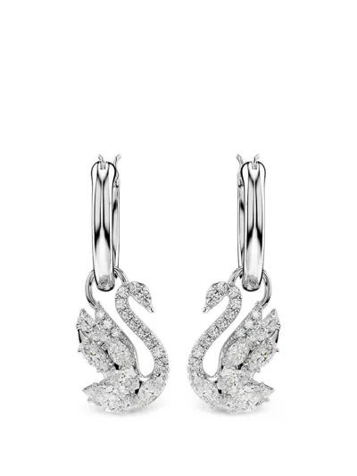 Swarovski Swan-motif Drop Earrings In Silver