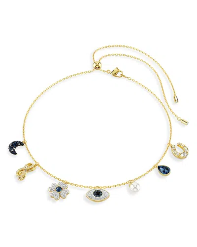 SWAROVSKI SYMBOLICA CRYSTAL & IMITATION PEARL ADJUSTABLE CHOKER NECKLACE IN GOLD TONE, 16.5-20.5