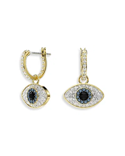 SWAROVSKI SYMBOLICA CRYSTAL EVIL EYE CHARM HOOP EARRINGS IN GOLD TONE