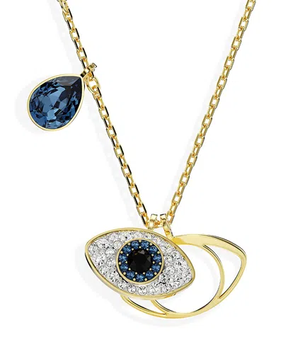 SWAROVSKI SYMBOLICA CRYSTAL EVIL EYE PENDANT NECKLACE IN GOLD TONE, 14.87-16.87