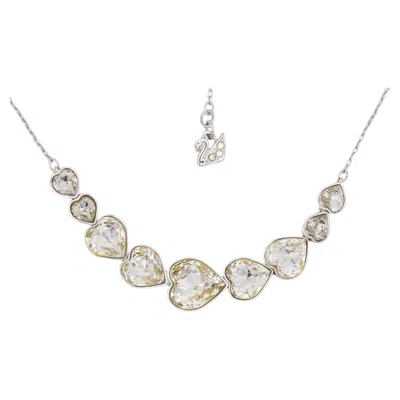 Pre-owned Swarovski Symmetric Nine 9 Hearts Love Clear Crystals Silver Pendant Necklace In Multi