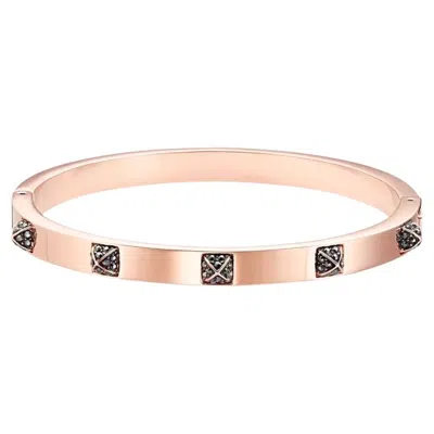 Pre-owned Swarovski Tactic Rose Gold Plated Black Dark Square Crystals Bangle New Bracelet In Red