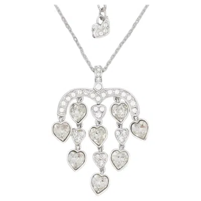 Pre-owned Swarovski Tassels Chandelier Heart Love Crystals Drop Silver Pendant Necklace In Multiple