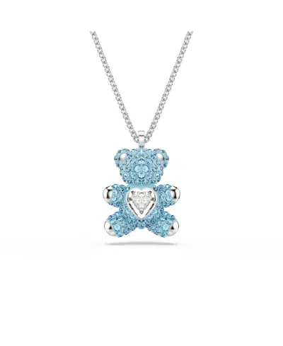 Swarovski Teddy Rhodium Plated Pendant Necklace In Blue