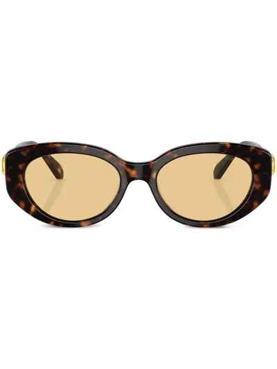 Swarovski Tortoiseshell-effect Round-frame Sunglasses In Brown