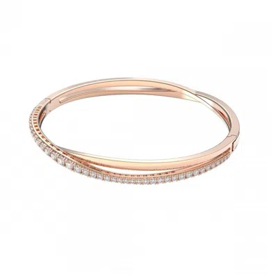 Swarovski Rose Gold-tone Crystal Intertwining Double-row Bangle Bracelet In White